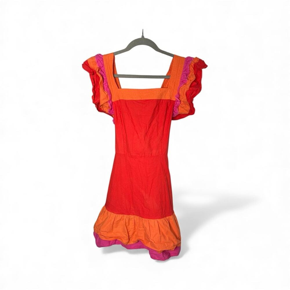 Strut & Bolt Red Pink Mini Dress Ruffle Square Neck Medium